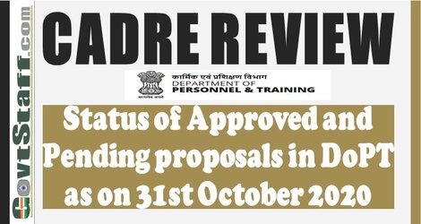 Cadre Review – Status of Approved and Pending proposals in DoPT as on 31st October 2020
