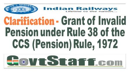 Railway Board: Grant of Invalid Pension under Rule 38 of the CCS (Pension) Rule, 1972 – clarification