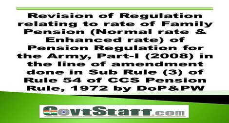 Revision of Regulation relating to Rate of Family Pension for Army, Part-I (2008)