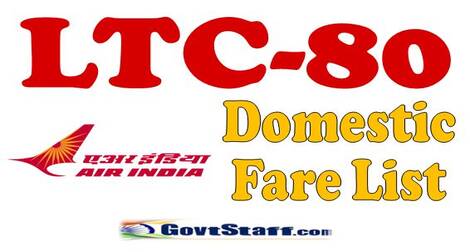 Air India LTC Domestic Fare list – Fares for the period w.i.e. till 31st July 2022