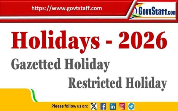 List of Holidays to be observed in Central Government Offices during the year 2026 : DoPT O.M. F.No.12/2/2023-JCA dated 03-07-2025 2 holidays-2026