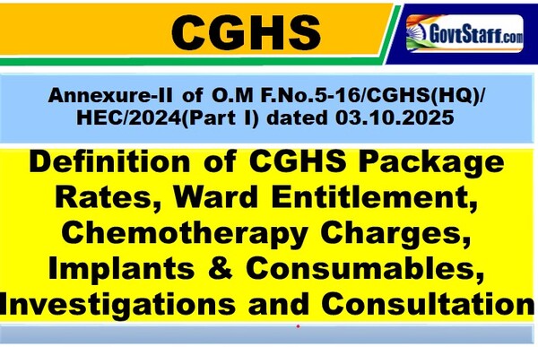 Definition of CGHS Package Rates, Ward Entitlement, Chemotherapy Charges, Implants and Consumables, Investigations and Consultation: Annexure-II of CGHS O.M. dated 03.10.2025 2 definition-of-cghs-package-rates