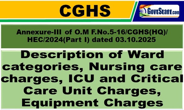 Description of Ward categories, Nursing care charges, ICU and Critical Care Unit Charges, Equipment Charges - Annexure III of CGHS O.M. F.No.5-16/CGHS(HQ) /HEC/2024(Part I) dated 03.10.2025 2 description-of-ward-categories-nursing-care-charges-icu-and-critical-care-unit-charges-equipment-charges