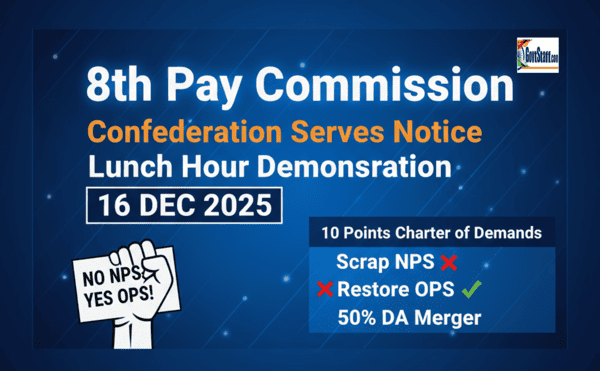 8th Pay Commission: Confederation Serves Notice for Lunch hour demonstration on 16 Dec 2025 - 10 points Charter of Demands includes Scrap NPS, Restore OPS, 50% DA Merger 2 lunch hour demonstration