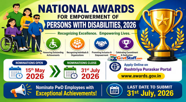 National Awards for Empowerment of Persons with Disabilities, 2026 - Nominations are invited for the award upto 31st July 2026 2 national-awards-for-empowerment-of-persons-with-disabilities-2026
