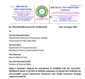 Submission of Annual Life Certificates by Overseas/NRI Central Government Pensioners and Family Pensioners through registered email IDs - BPS requests DoPPW and others 2 Reminder-to-Secy-Pension-Life-Certificate-DLC